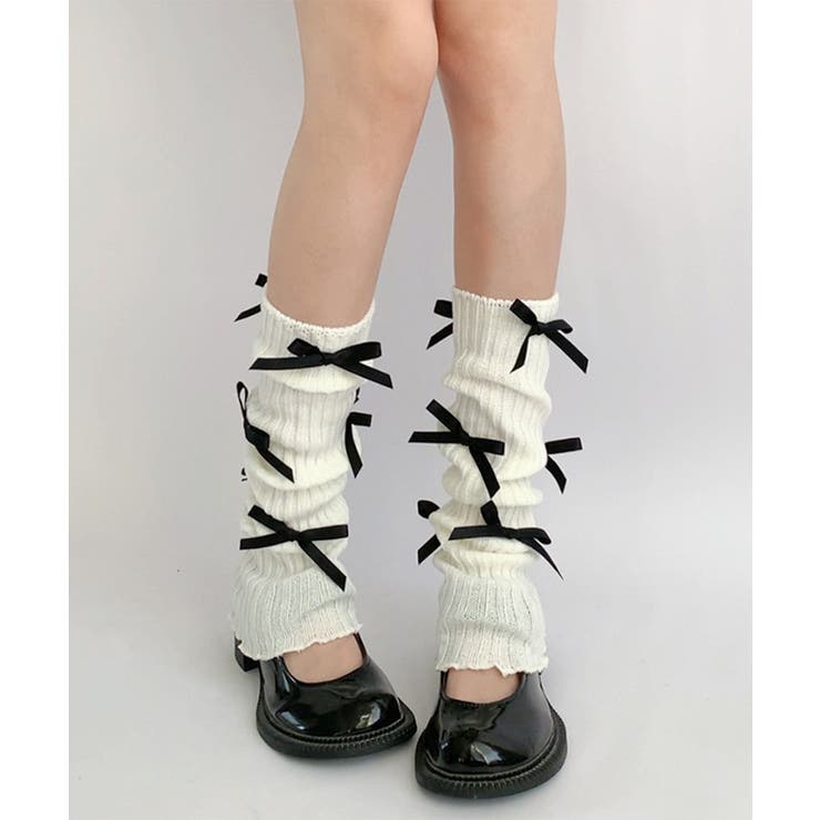 ホワイト | 【HOOK】for girls リボンたっぷりルーズソックス レッグウォーマー | HOOK
