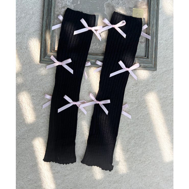 ブラック | 【HOOK】for girls リボンたっぷりルーズソックス レッグウォーマー | HOOK