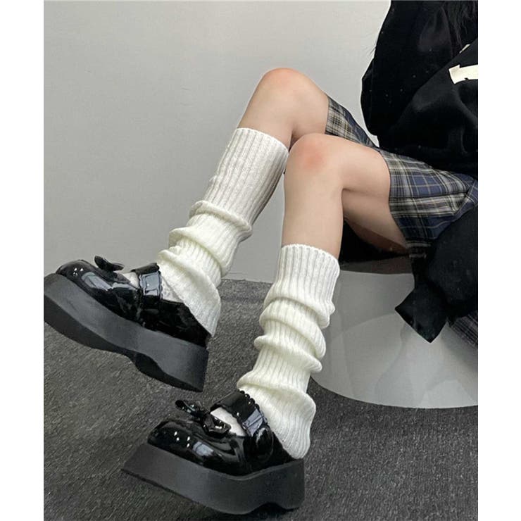 ホワイト | 【HOOK】for girls リブ編み無地レッグウォーマー | HOOK