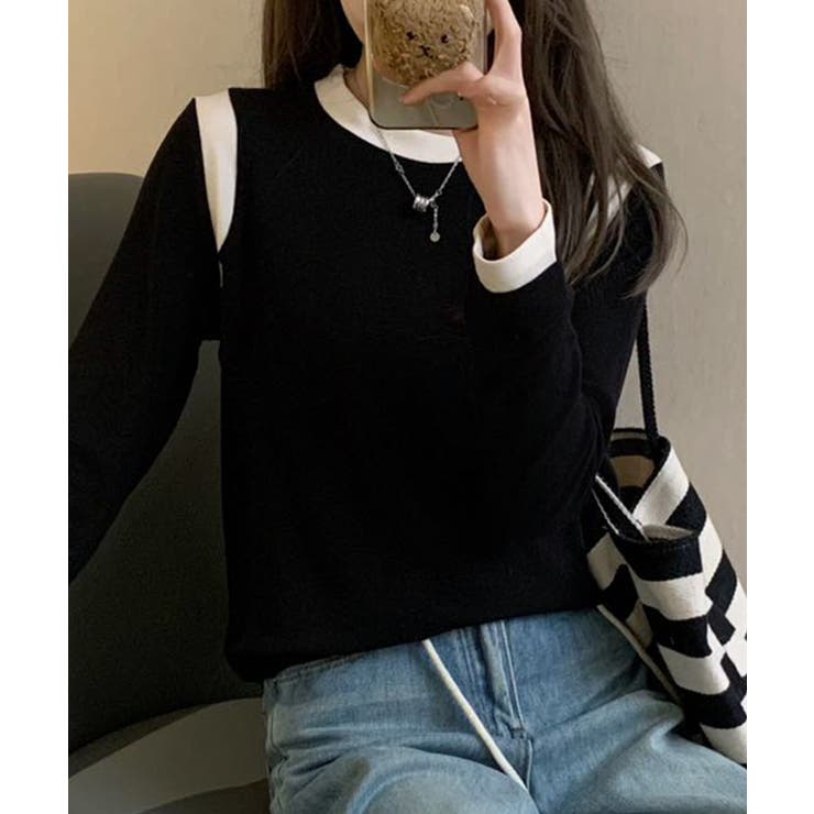 【Banico】カラーコンビネーション長袖トップス | aimoha  | 詳細画像11 