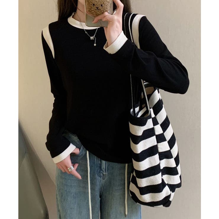 【Banico】カラーコンビネーション長袖トップス | aimoha  | 詳細画像16 