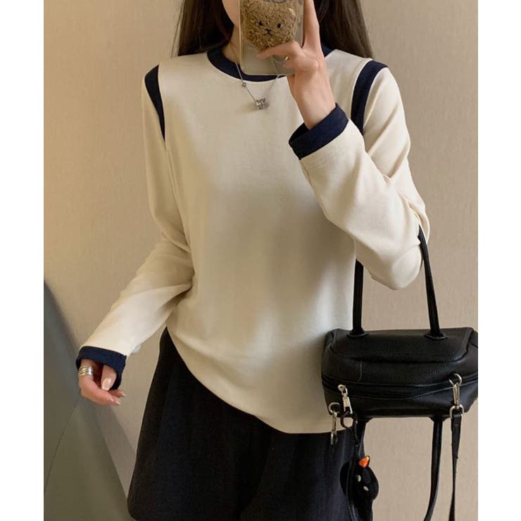 【Banico】カラーコンビネーション長袖トップス | aimoha  | 詳細画像17 