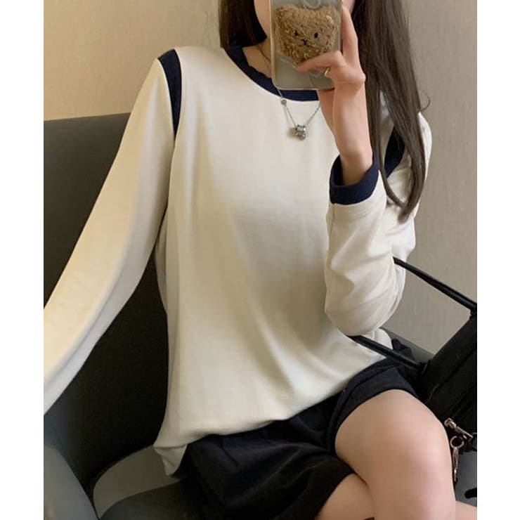 ベージュ | 【Banico】カラーコンビネーション長袖トップス | aimoha 