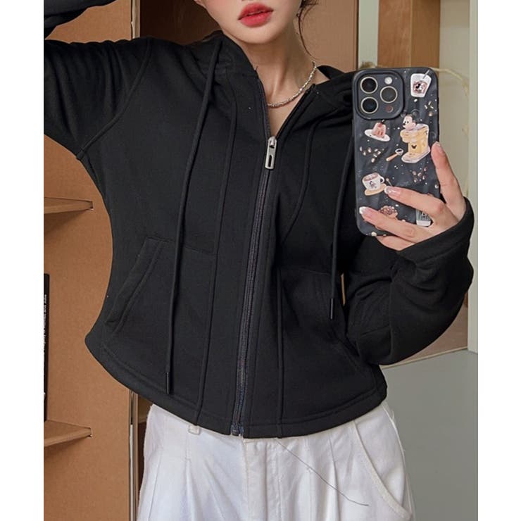 ブラック | 裏起毛フルジップショートパーカー【AW】 | aimoha 