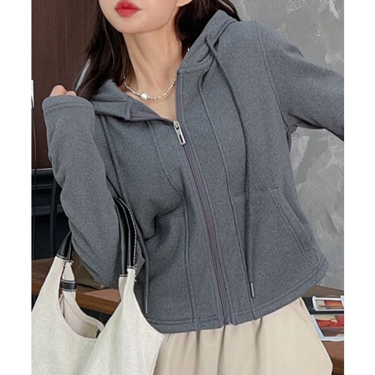 ダークグレー | 裏起毛フルジップショートパーカー【AW】 | aimoha 