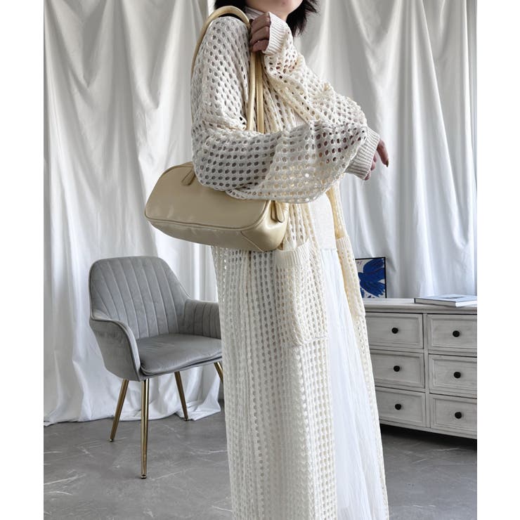 ベージュ | 【Aimoha】透け編みロング丈カーディガン | aimoha 