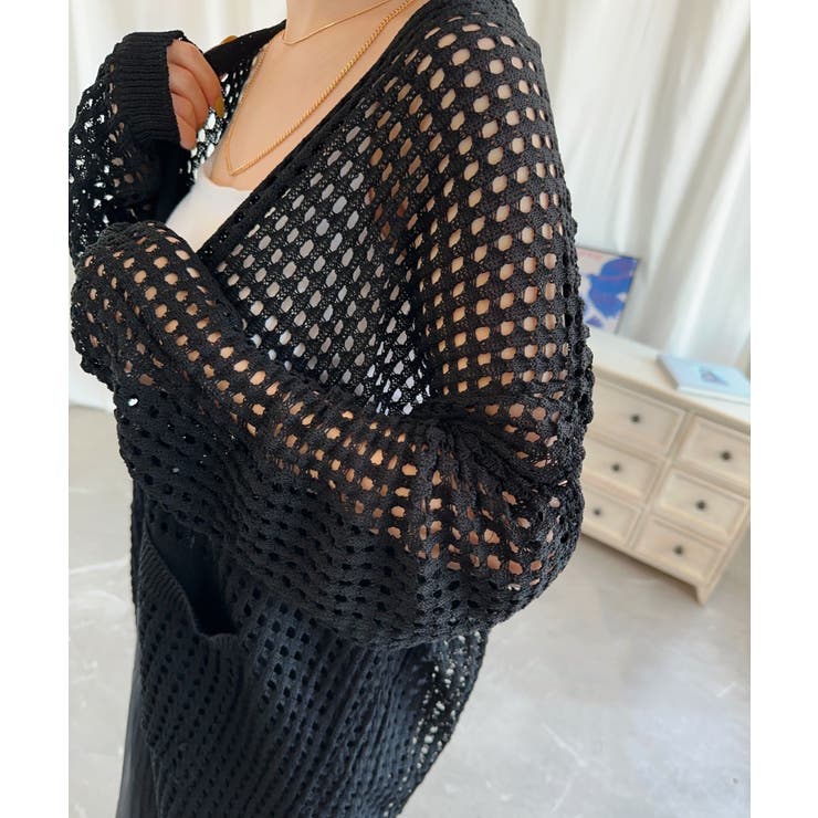 【Aimoha】透け編みロング丈カーディガン | aimoha  | 詳細画像4 