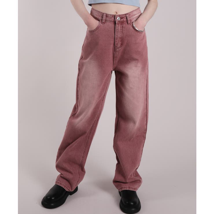 レッド | 【HOOK】for girls ウォッシュデニムワイドパンツ | HOOK