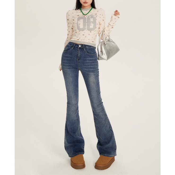 HOOK】for girls Y2Kウォッシュフレアジーンズ[品番