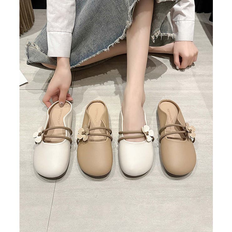 【shoes 365】フラワーデザインストラップミュールシューズ | aimoha  | 詳細画像1 