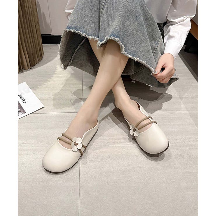 オフホワイト | 【shoes 365】フラワーデザインストラップミュールシューズ | aimoha 