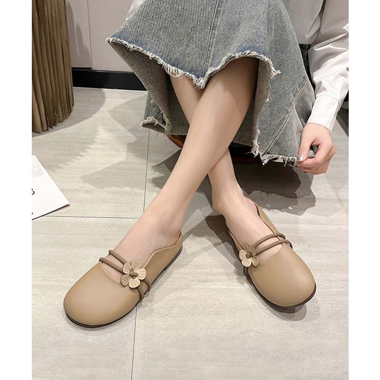 ベージュ | 【shoes 365】フラワーデザインストラップミュールシューズ | aimoha 