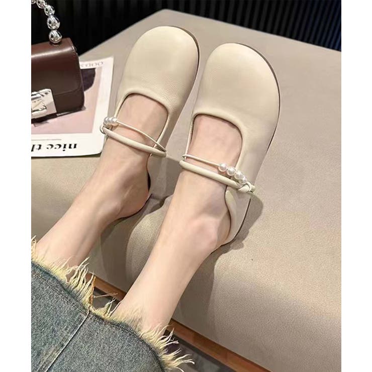 オフホワイト | 【shoes 365】パールデザインストラップミュールシューズ | aimoha 