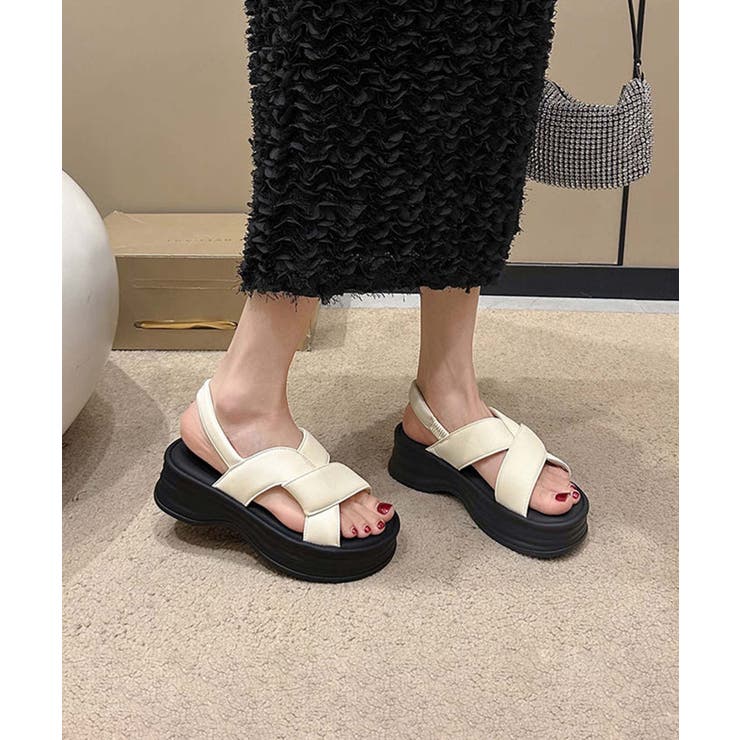 オフホワイト | 【shoes 365】厚底クロスストラップサンダル | aimoha 