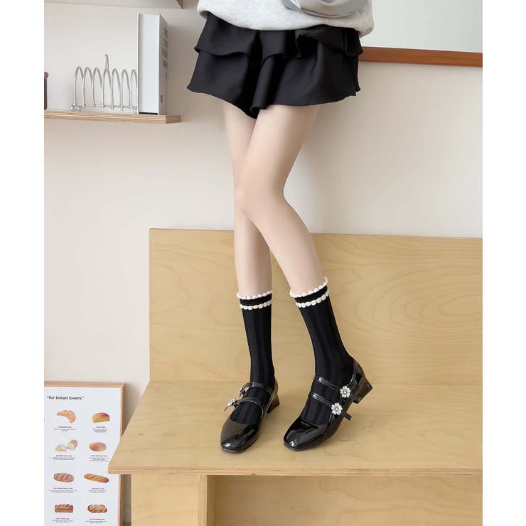 ブラック | [2025 MOSOX NEW COLLECTION]ダブルフリルソックス | aimoha 