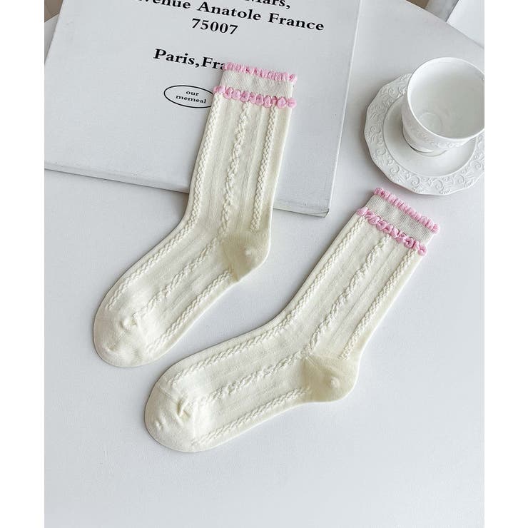 オフホワイト | [2025 MOSOX NEW COLLECTION]ダブルフリルソックス | aimoha 