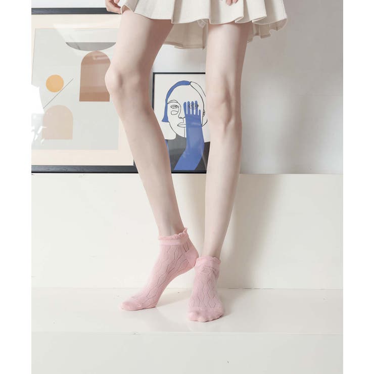 ピンク | 薄手フリルショートソックス | aimoha 