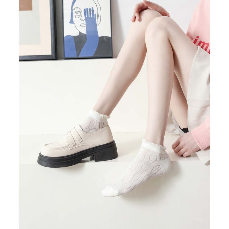 オフホワイト | 薄手フリルショートソックス | aimoha 