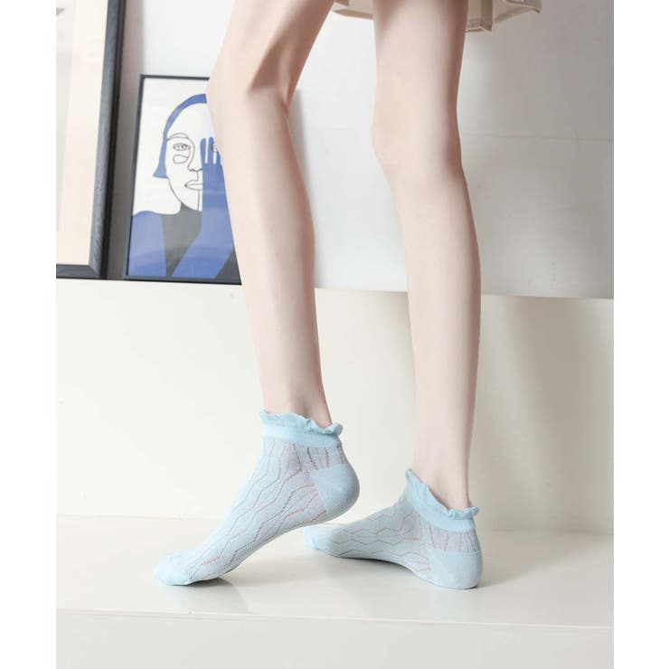 ブルー | 薄手フリルショートソックス | aimoha 