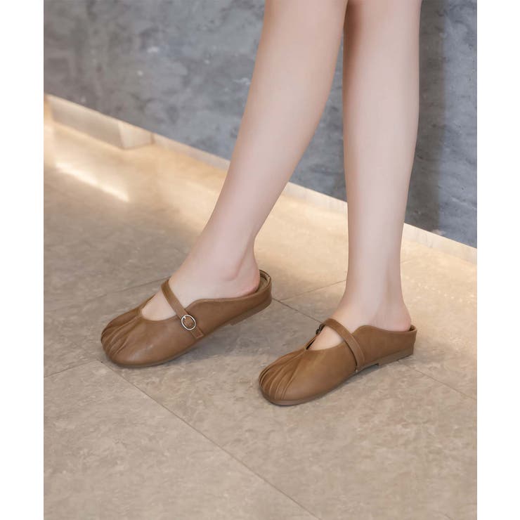 ブラウン | 【shoes 365】ギャザーデザインメリージェーンミュール | aimoha 