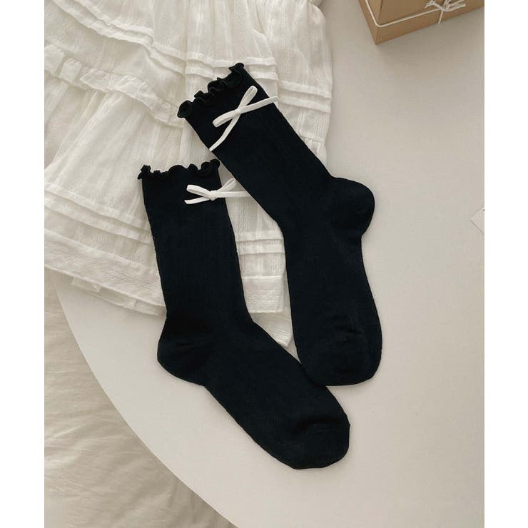 ブラック | [2025 MOSOX NEW COLLECTION]リボンレースソックス | aimoha 