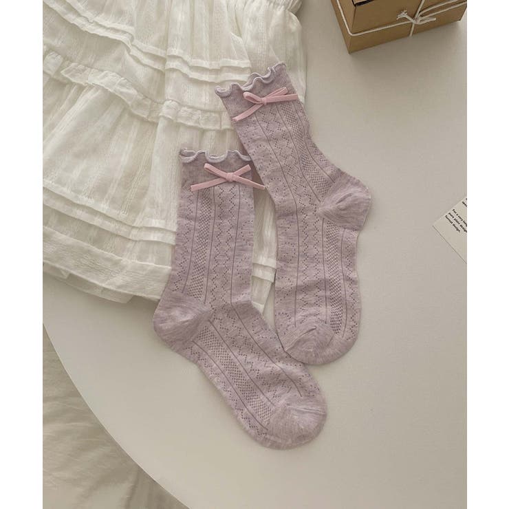 パープル | [2025 MOSOX NEW COLLECTION]リボンレースソックス | aimoha 
