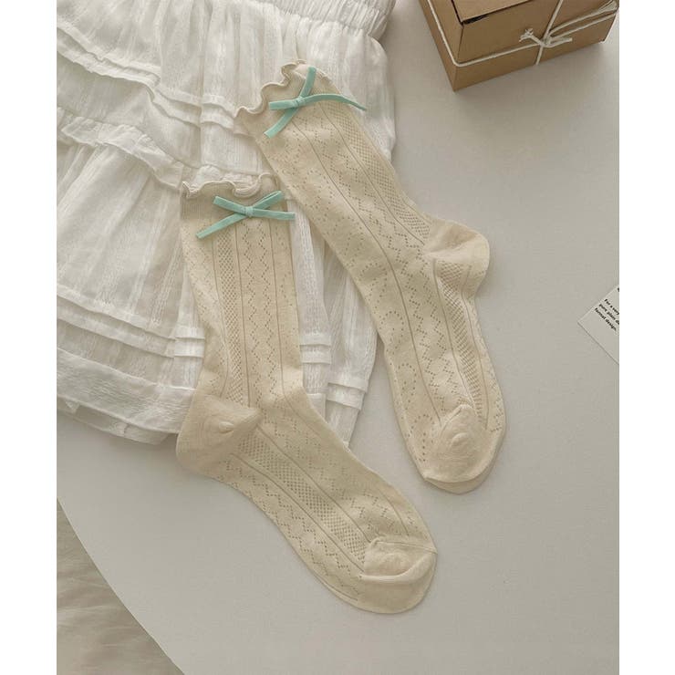 ベージュ | [2025 MOSOX NEW COLLECTION]リボンレースソックス | aimoha 