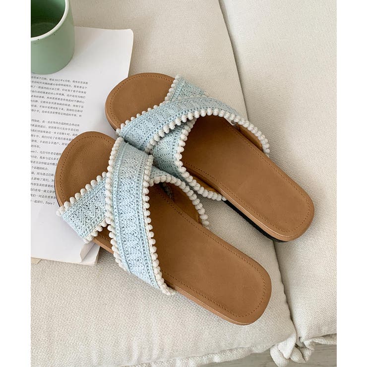 ブルー | クロス編みデザインサンダル | aimoha 