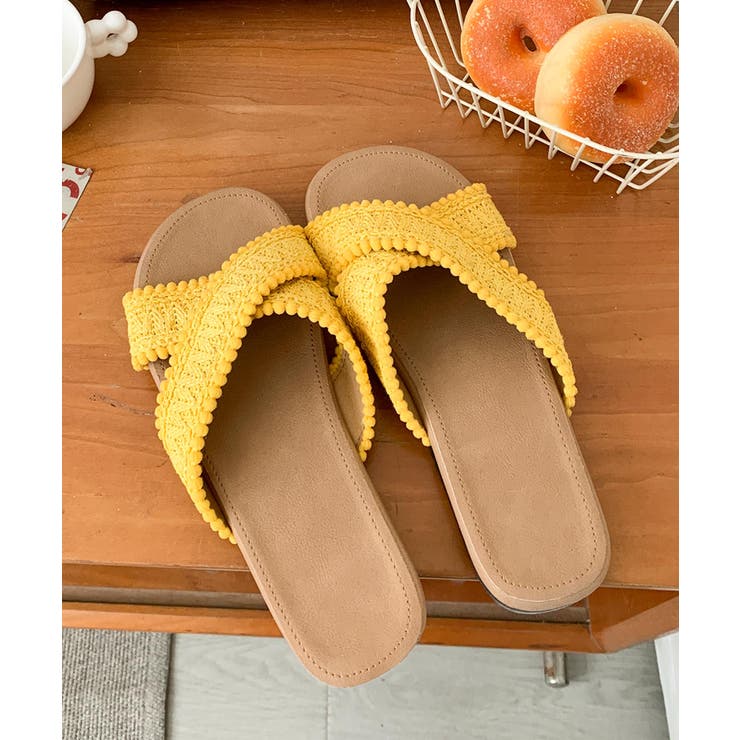 イエロー | クロス編みデザインサンダル | aimoha 