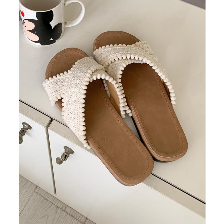 オフホワイト | クロス編みデザインサンダル | aimoha 