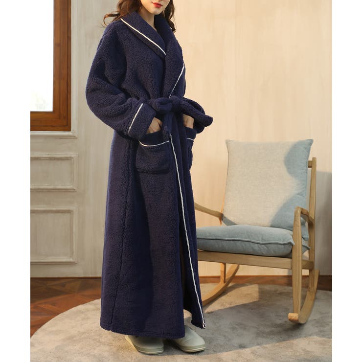 ネイビー | 温かふわふわもこもこルームガウン ルームウェア パジャマ ユニセックス | aimoha 