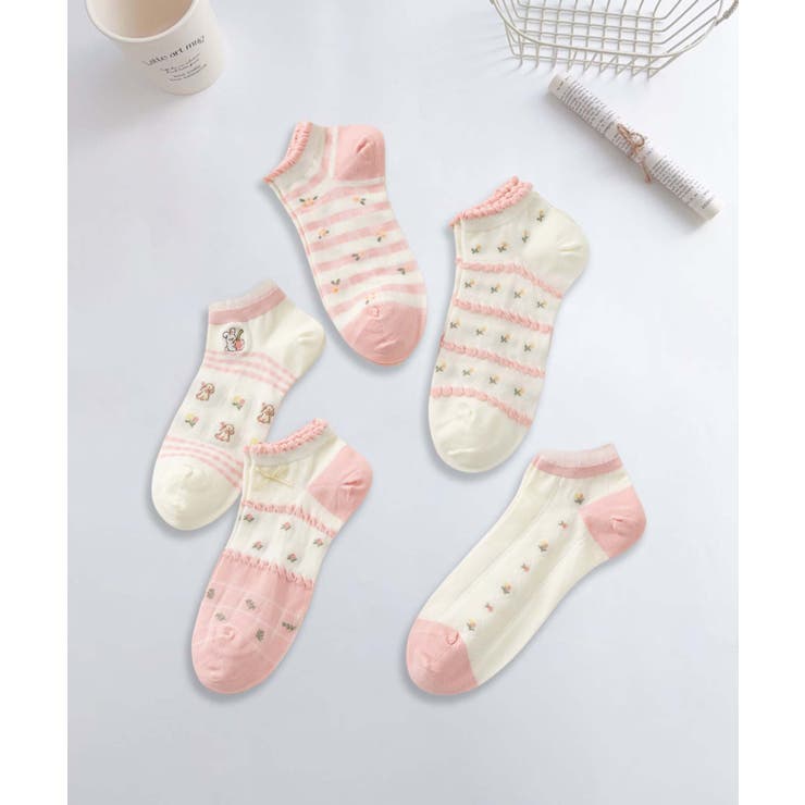 【MOSOX】ガーリー刺繍デザインコットン混アンクルソックス 5足セット | aimoha  | 詳細画像7 