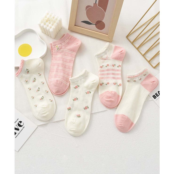 【MOSOX】ガーリー刺繍デザインコットン混アンクルソックス 5足セット | aimoha  | 詳細画像12 