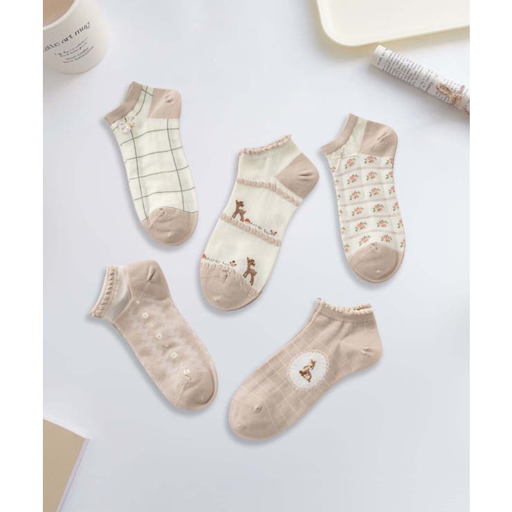 【MOSOX】ガーリー刺繍デザインコットン混アンクルソックス 5足セット | aimoha  | 詳細画像13 