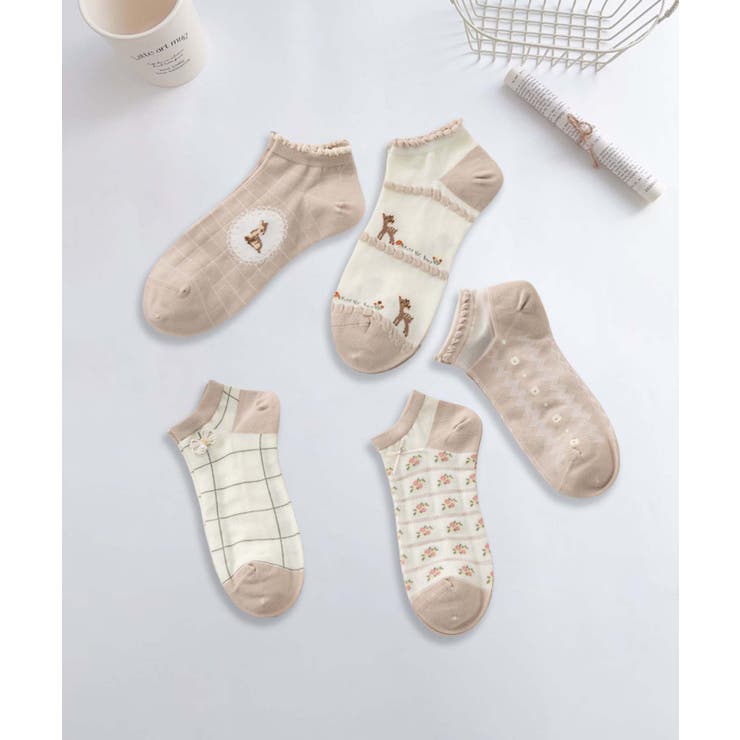 【MOSOX】ガーリー刺繍デザインコットン混アンクルソックス 5足セット | aimoha  | 詳細画像14 