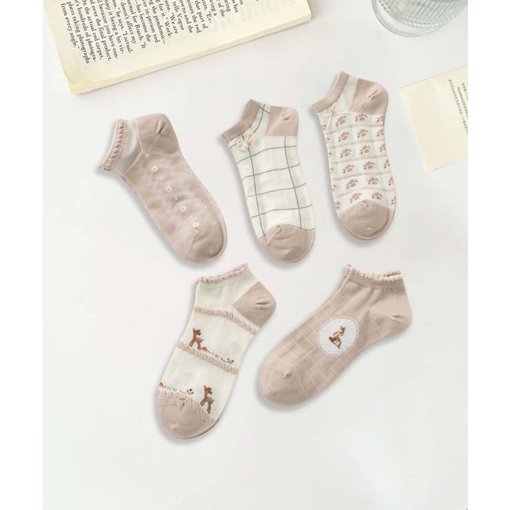 【MOSOX】ガーリー刺繍デザインコットン混アンクルソックス 5足セット | aimoha  | 詳細画像15 