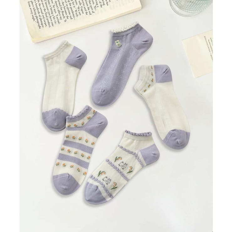 【MOSOX】ガーリー刺繍デザインコットン混アンクルソックス 5足セット | aimoha  | 詳細画像16 