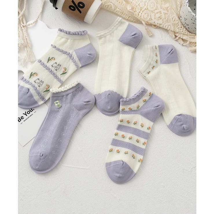 【MOSOX】ガーリー刺繍デザインコットン混アンクルソックス 5足セット | aimoha  | 詳細画像17 