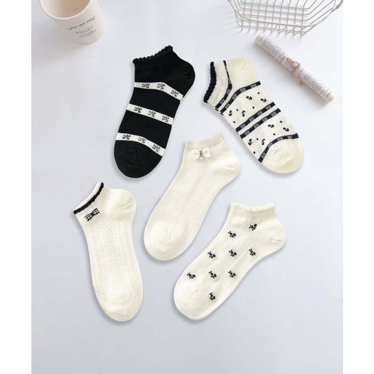 【MOSOX】ガーリー刺繍デザインコットン混アンクルソックス 5足セット | aimoha  | 詳細画像20 