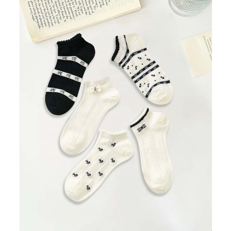 【MOSOX】ガーリー刺繍デザインコットン混アンクルソックス 5足セット | aimoha  | 詳細画像21 