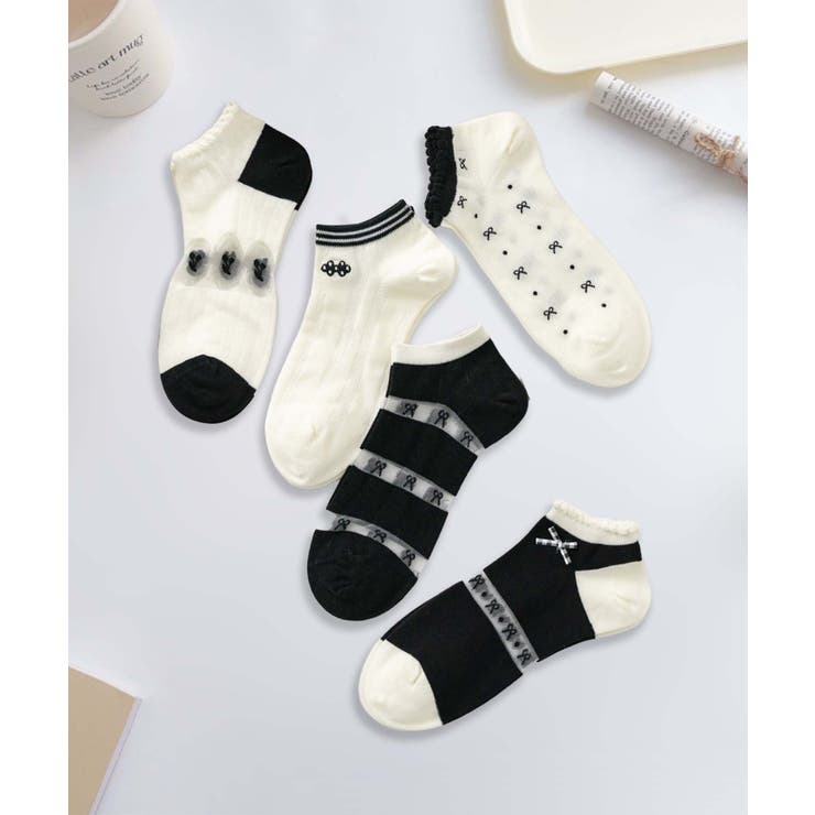 【MOSOX】ガーリー刺繍デザインコットン混アンクルソックス 5足セット | aimoha  | 詳細画像22 