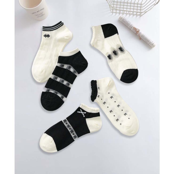 【MOSOX】ガーリー刺繍デザインコットン混アンクルソックス 5足セット | aimoha  | 詳細画像23 
