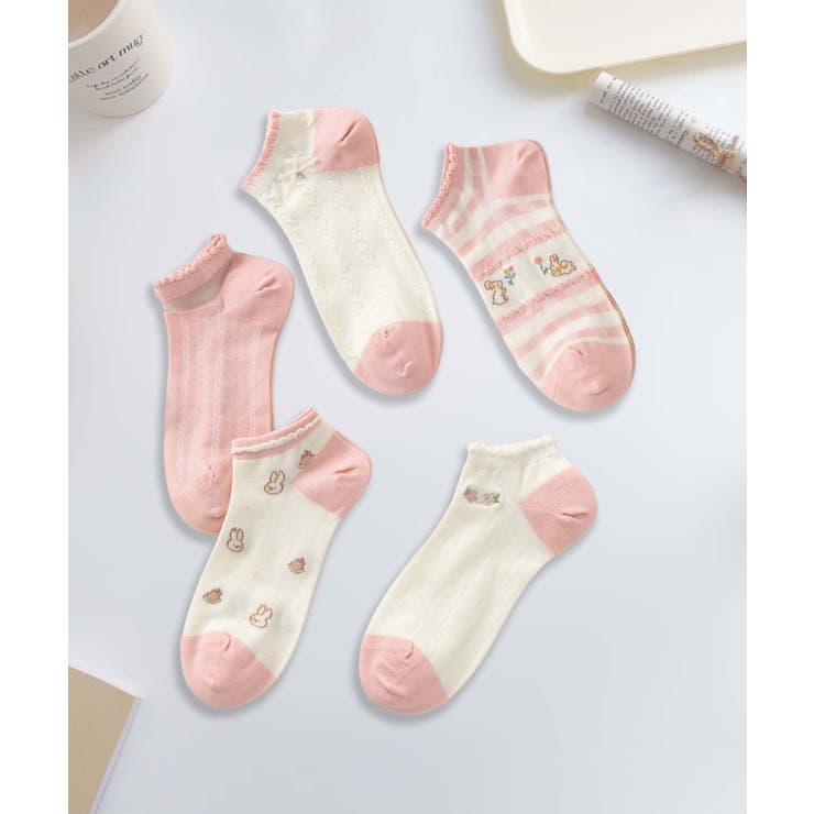 【MOSOX】ガーリー刺繍デザインコットン混アンクルソックス 5足セット | aimoha  | 詳細画像26 