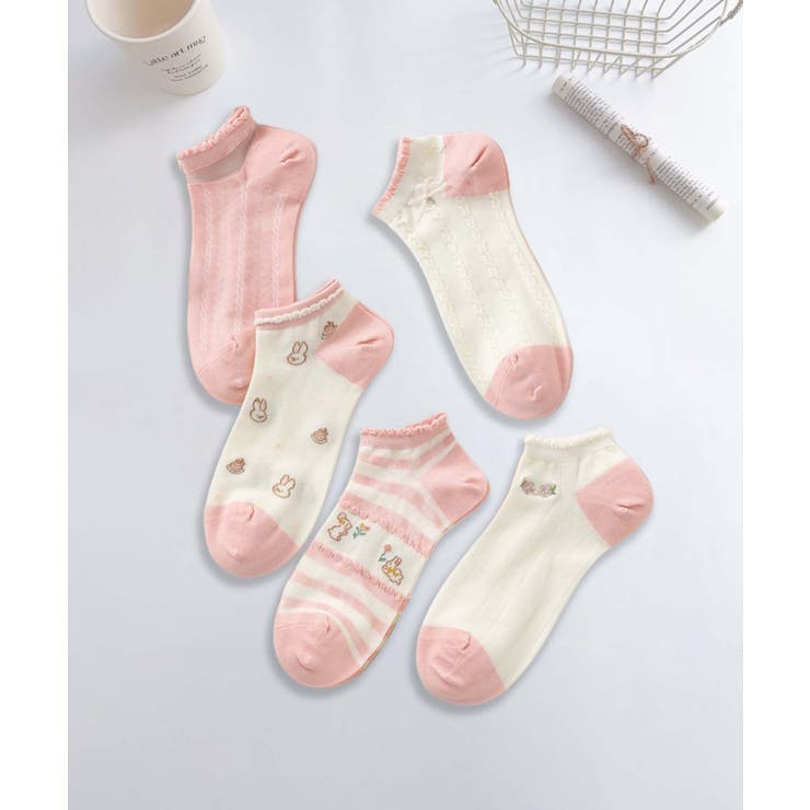 【MOSOX】ガーリー刺繍デザインコットン混アンクルソックス 5足セット | aimoha  | 詳細画像27 