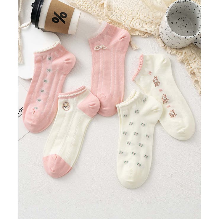 【MOSOX】ガーリー刺繍デザインコットン混アンクルソックス 5足セット | aimoha  | 詳細画像30 