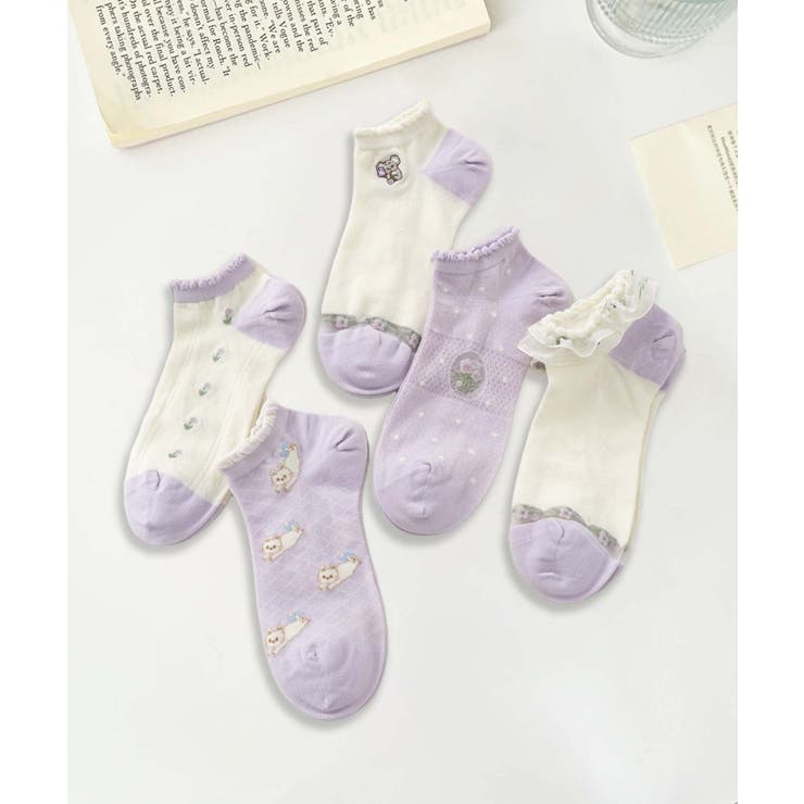 【MOSOX】ガーリー刺繍デザインコットン混アンクルソックス 5足セット | aimoha  | 詳細画像3 
