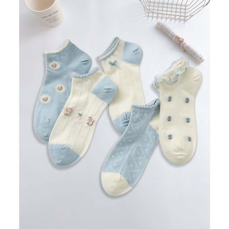 【MOSOX】ガーリー刺繍デザインコットン混アンクルソックス 5足セット | aimoha  | 詳細画像32 