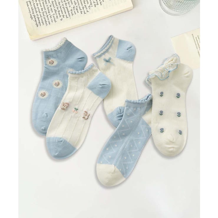 【MOSOX】ガーリー刺繍デザインコットン混アンクルソックス 5足セット | aimoha  | 詳細画像33 