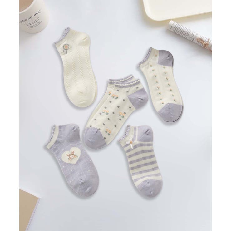 【MOSOX】ガーリー刺繍デザインコットン混アンクルソックス 5足セット | aimoha  | 詳細画像34 