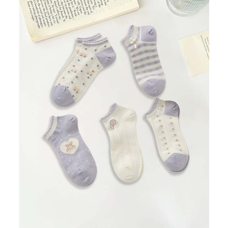 【MOSOX】ガーリー刺繍デザインコットン混アンクルソックス 5足セット | aimoha  | 詳細画像36 